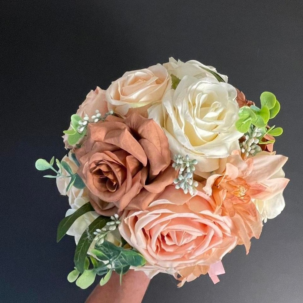 Wedding toss bouquet Cream and pink, dusty rose, peach bouquet with roses